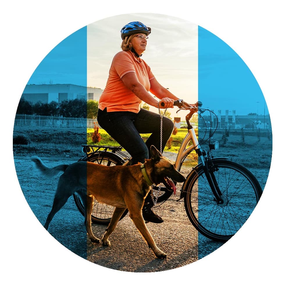 Bike centric image with people present